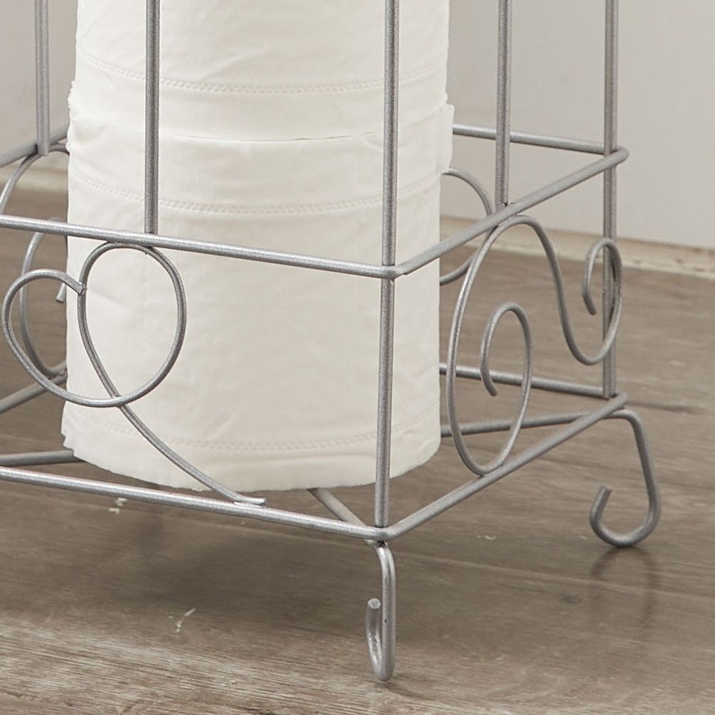 Silver Metal Frame Toilet Paper Holder Stand, Bathroom Tissue Organizer - Silver