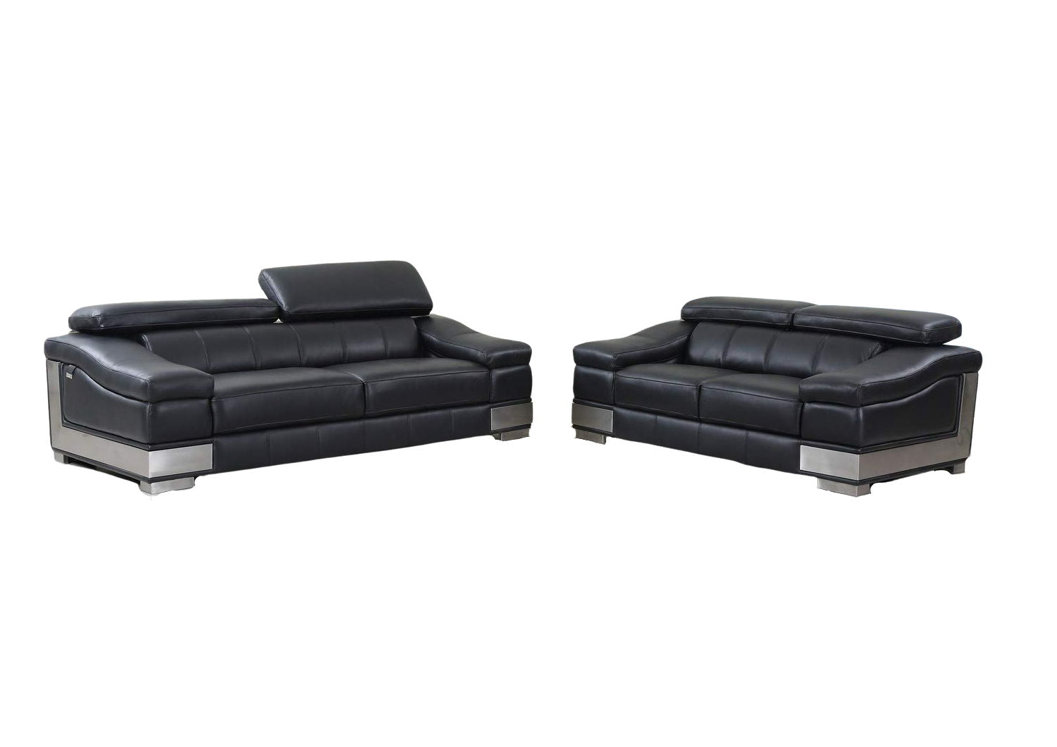 2 Piece Indoor Italian Leather Five Person Seating Set - Black