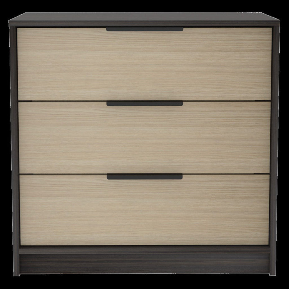 Three Drawer Dresser - Black / Light Oak