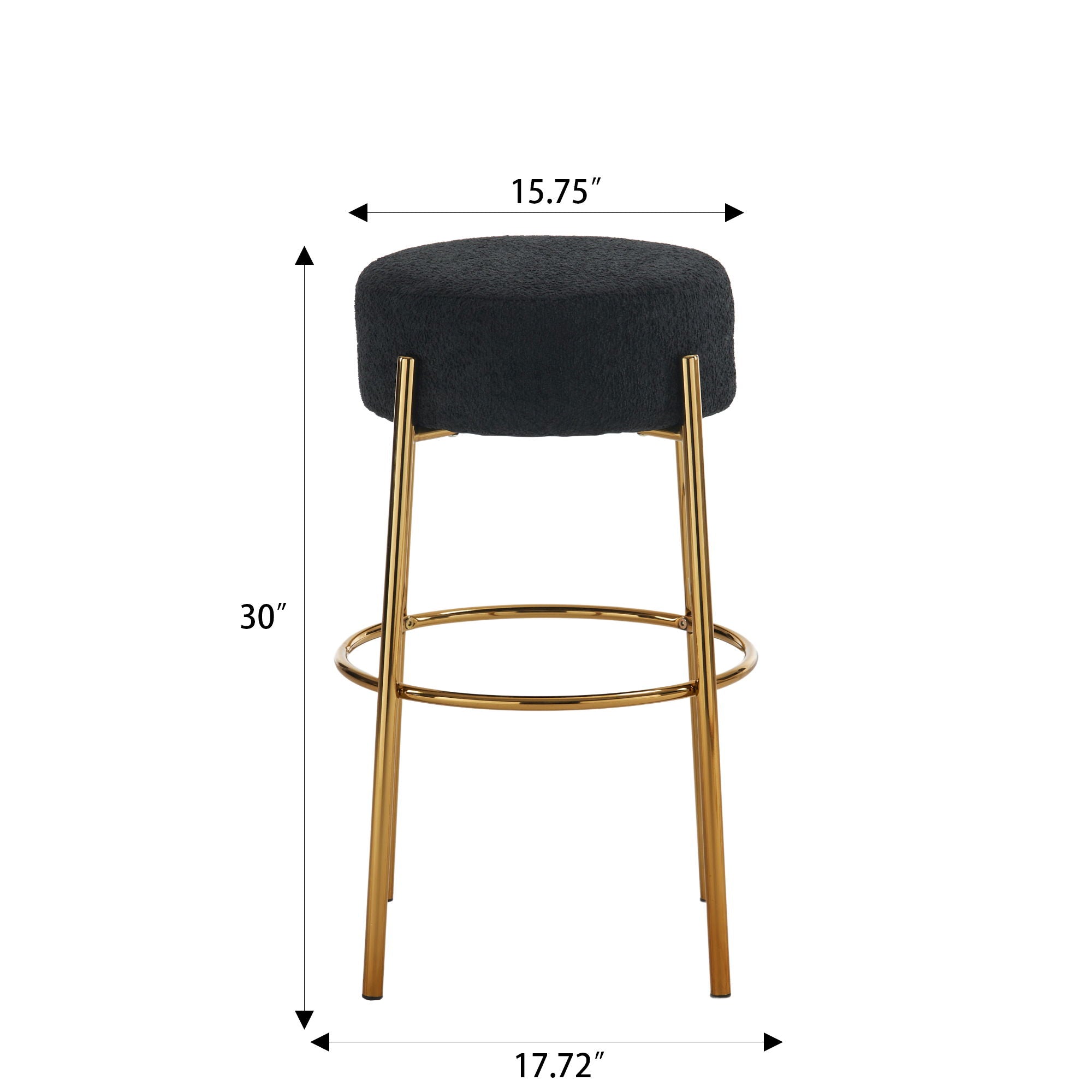 Round High Bar Stools (Set of 2), Contemporary Upholstered Dining Stools For Kitchens, Coffee Shops And Bar Stores - Gold Legs