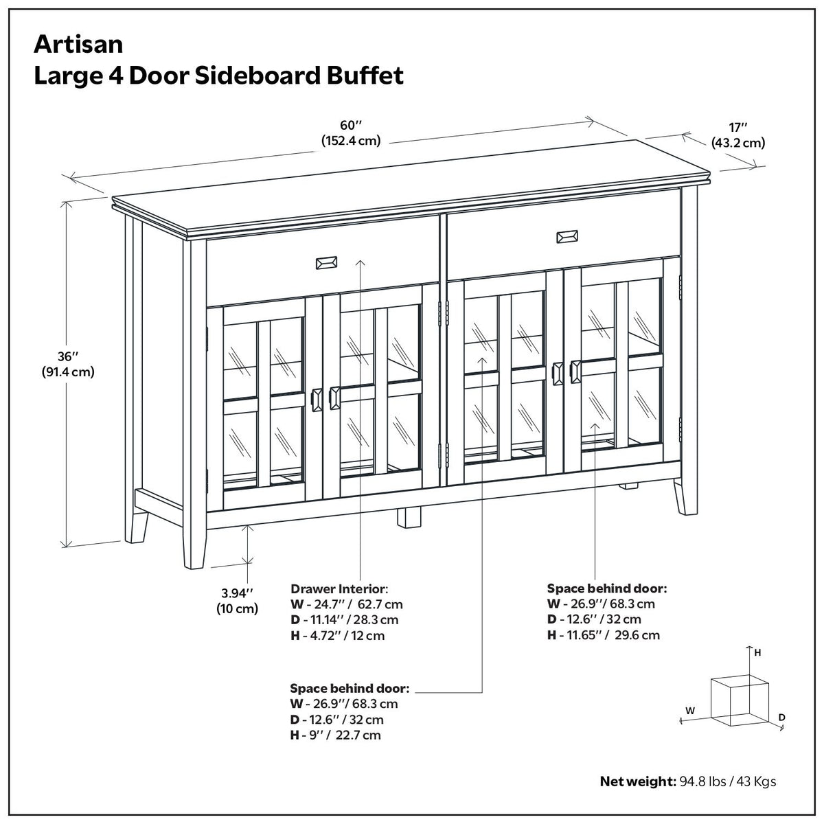 Artisan - Large 4 Door Sideboard Buffet - Russet Brown - view 2