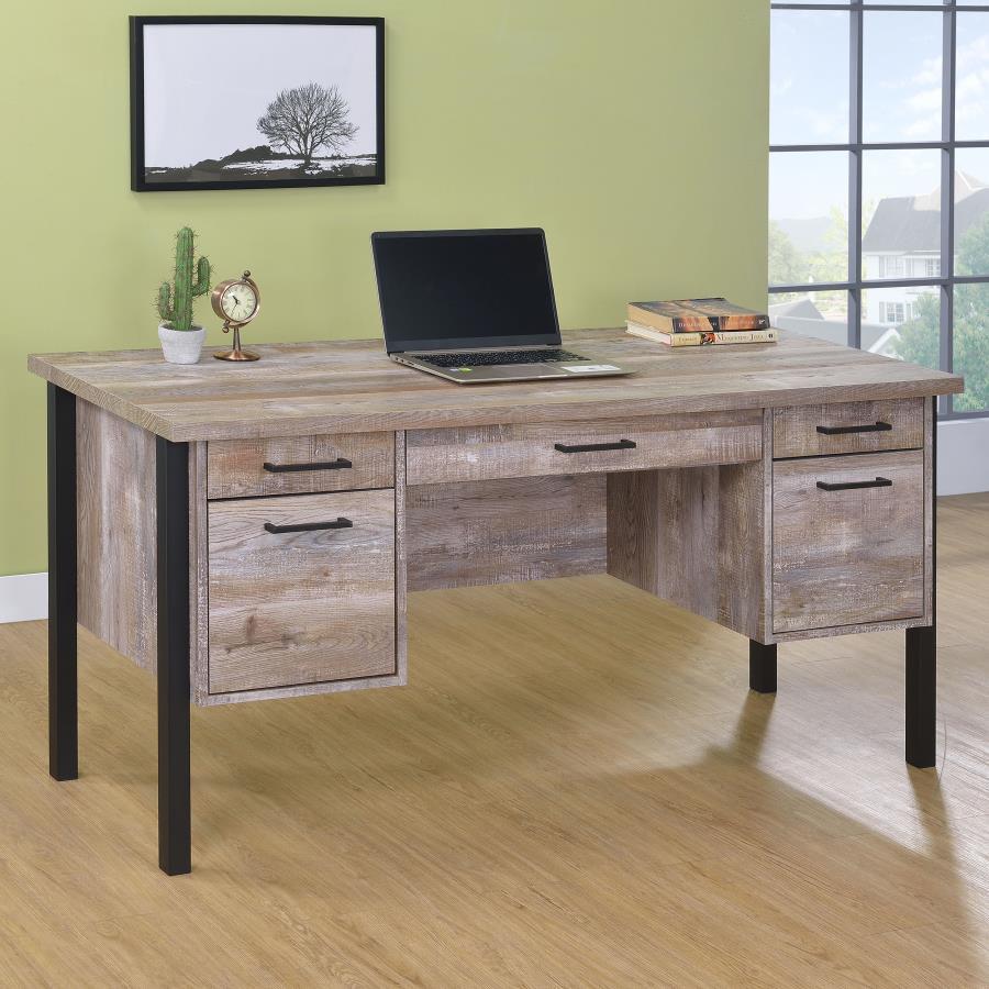 Samson - 4-Drawer Office Computer Desk - Weathered Oak by CoasterEveryday | Bel Furniture