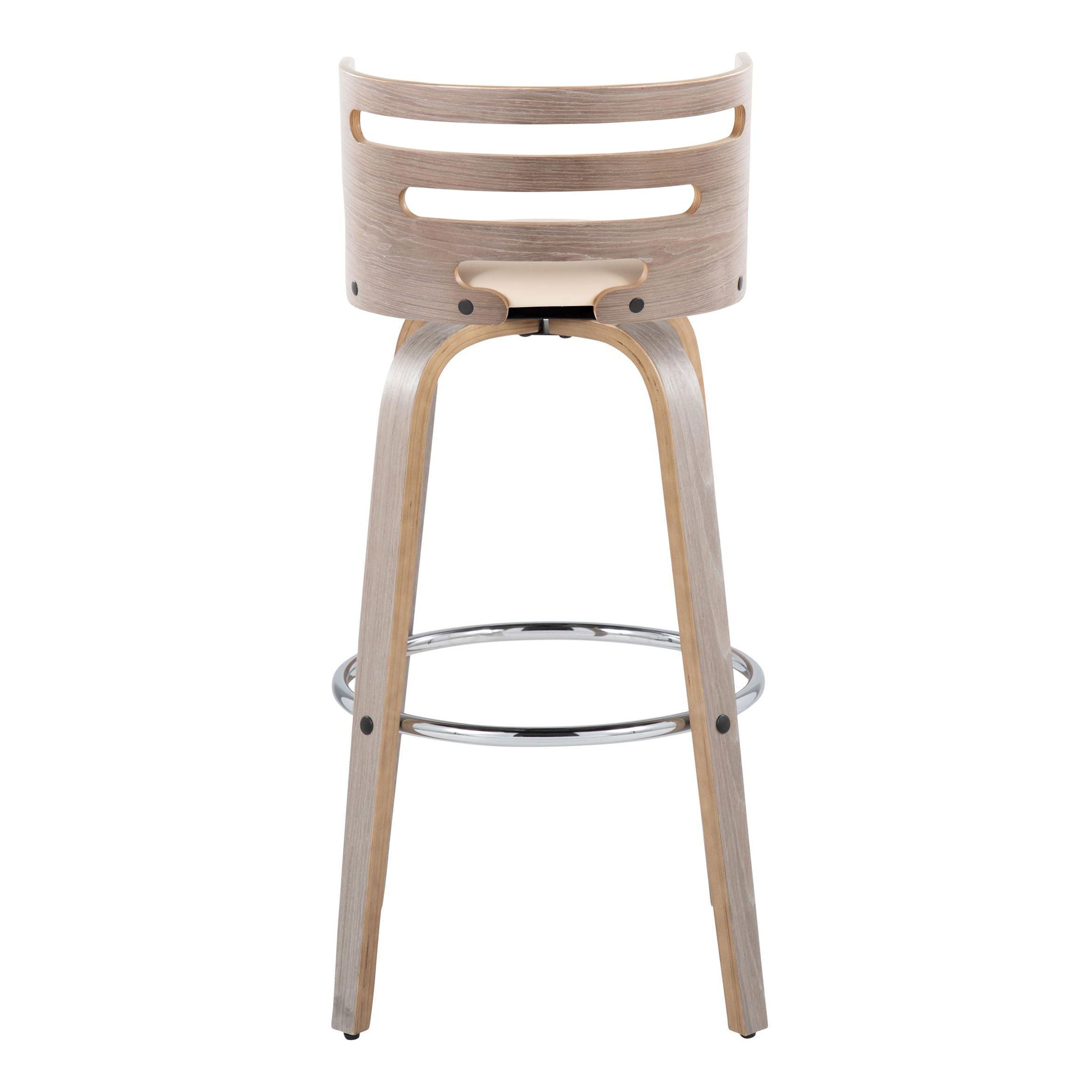 Cosini - Mid Century Modern Fixed Height, Barstool With Swivel With Round Footrest (Set of 2)