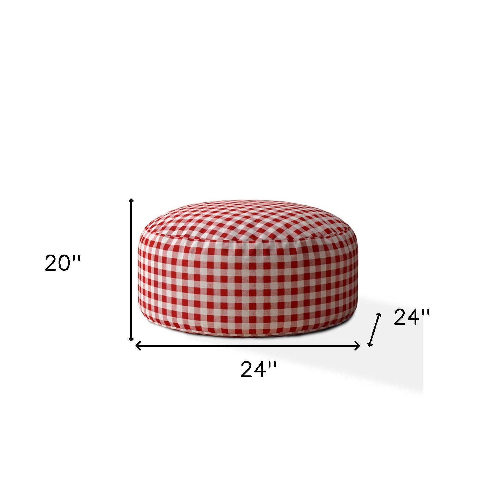 Cotton Round Gingham Pouf Cover - Red / White