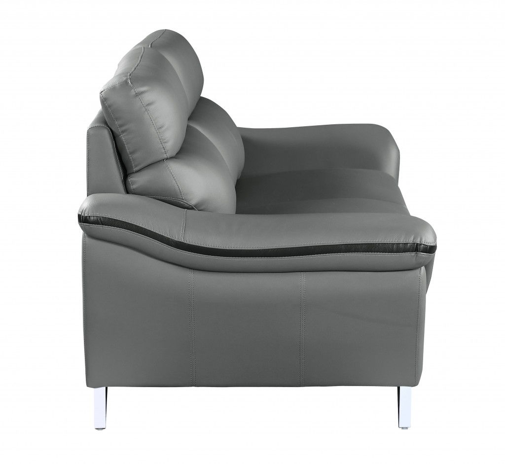 Silver Legs Leather Sofa - Gray