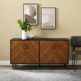 Mid-Century Modern Faux Bookmatch Door Buffet - Acorn / Solid Black by Walker Edison | Bel Furniture