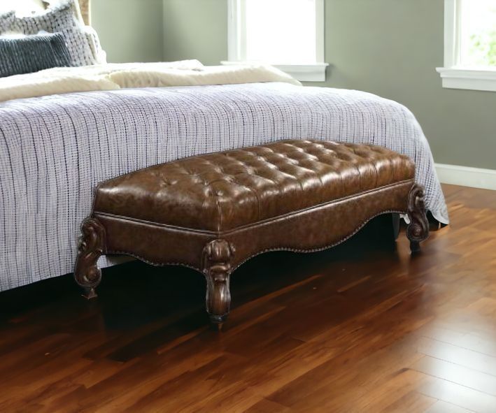 Upholstered Faux Leather Bench - Brown