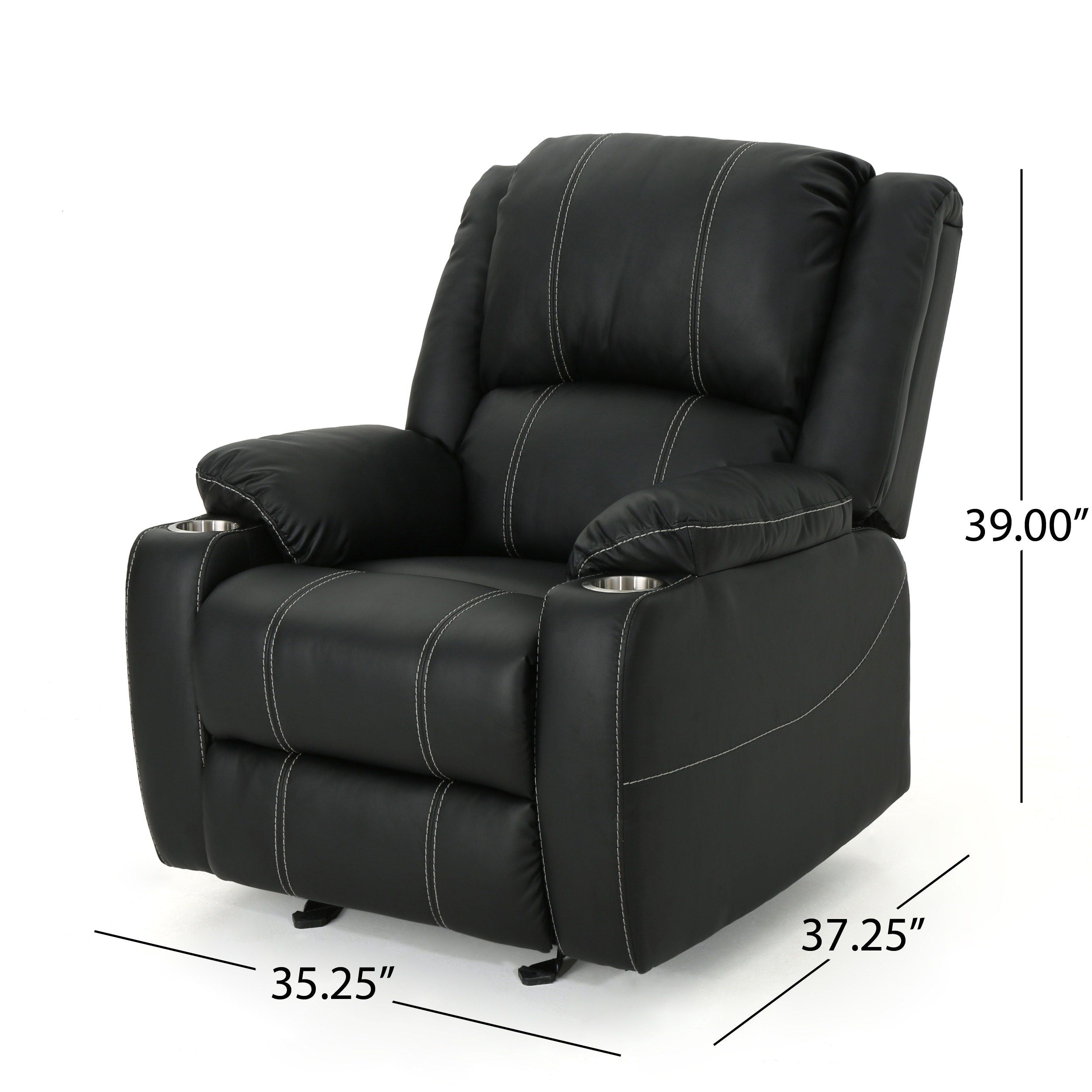 Glider Recliner With Steel Cup Holders - Black