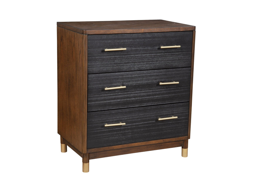 Solid Wood Three Drawer Chest - Brown / Black