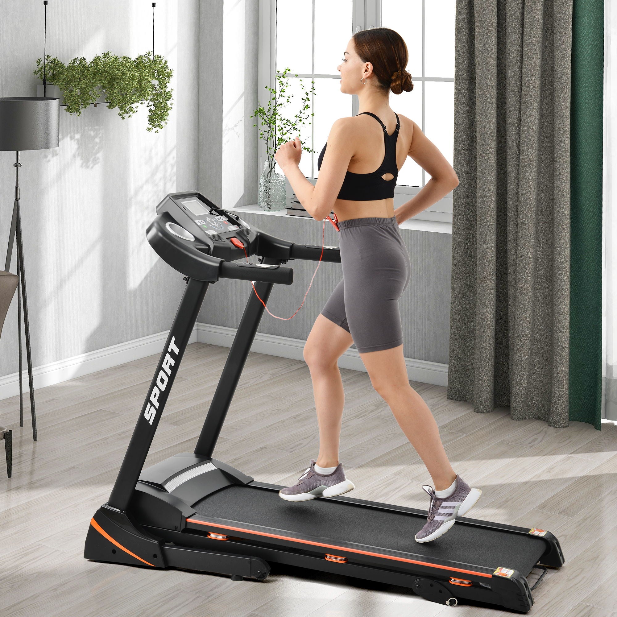 Folding Electric 3.5Hp Treadmill With Incline Medium Running Machine Motorised LCD Gym 330Lbs Folding Treadmill Electric Motorized Power 14.8Km / H Running Fitness Machine Gym - Black