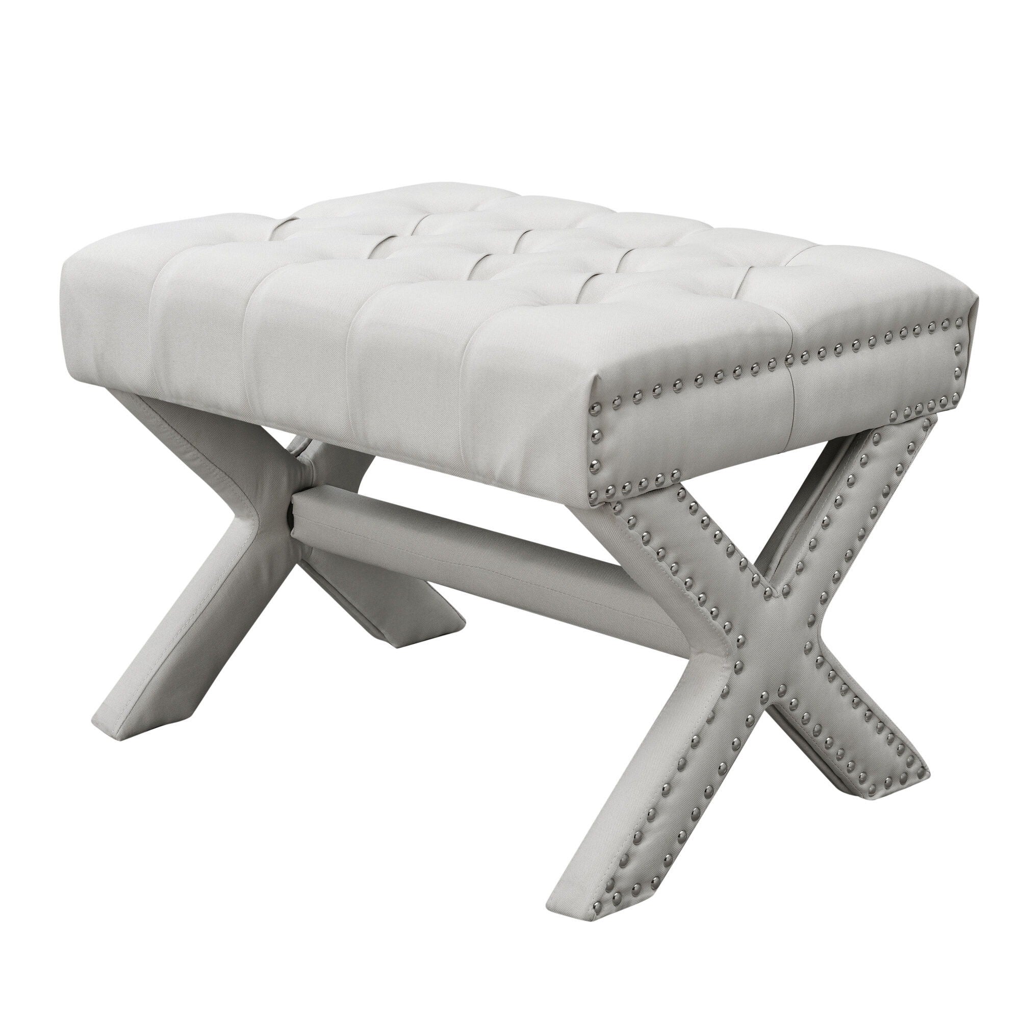 Linen Tufted Ottoman - Cream