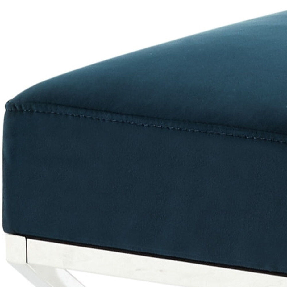 Velvet Ottoman - Navy Blue / Silver