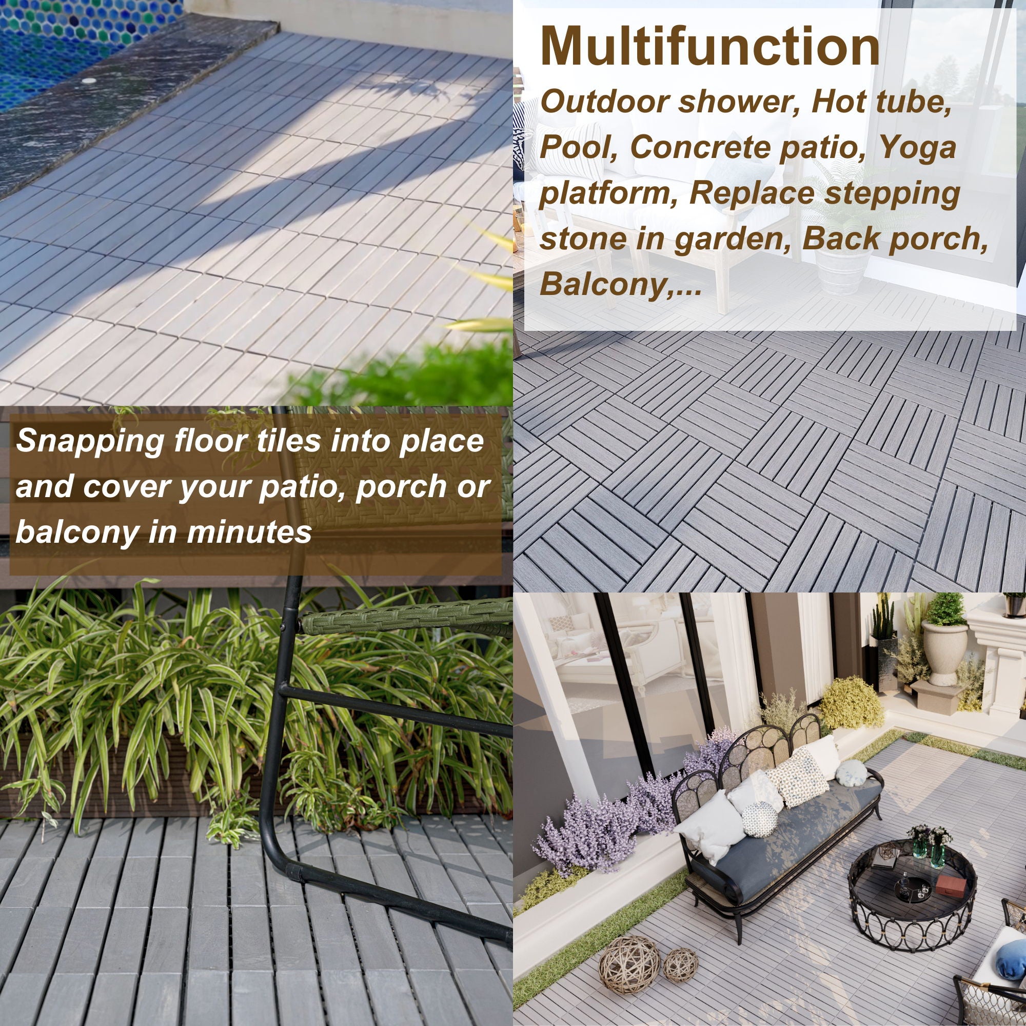 Interlocking Deck Tiles Striped Pattern, Square Acacia Hardwood Outdoor Flooring For Patio, Bancony, Pool Side