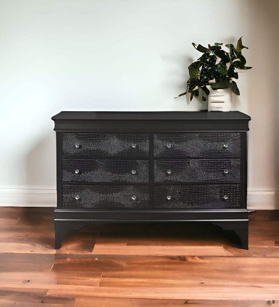 Solid Wood Six Drawer Double Dresser - Metallic Gray