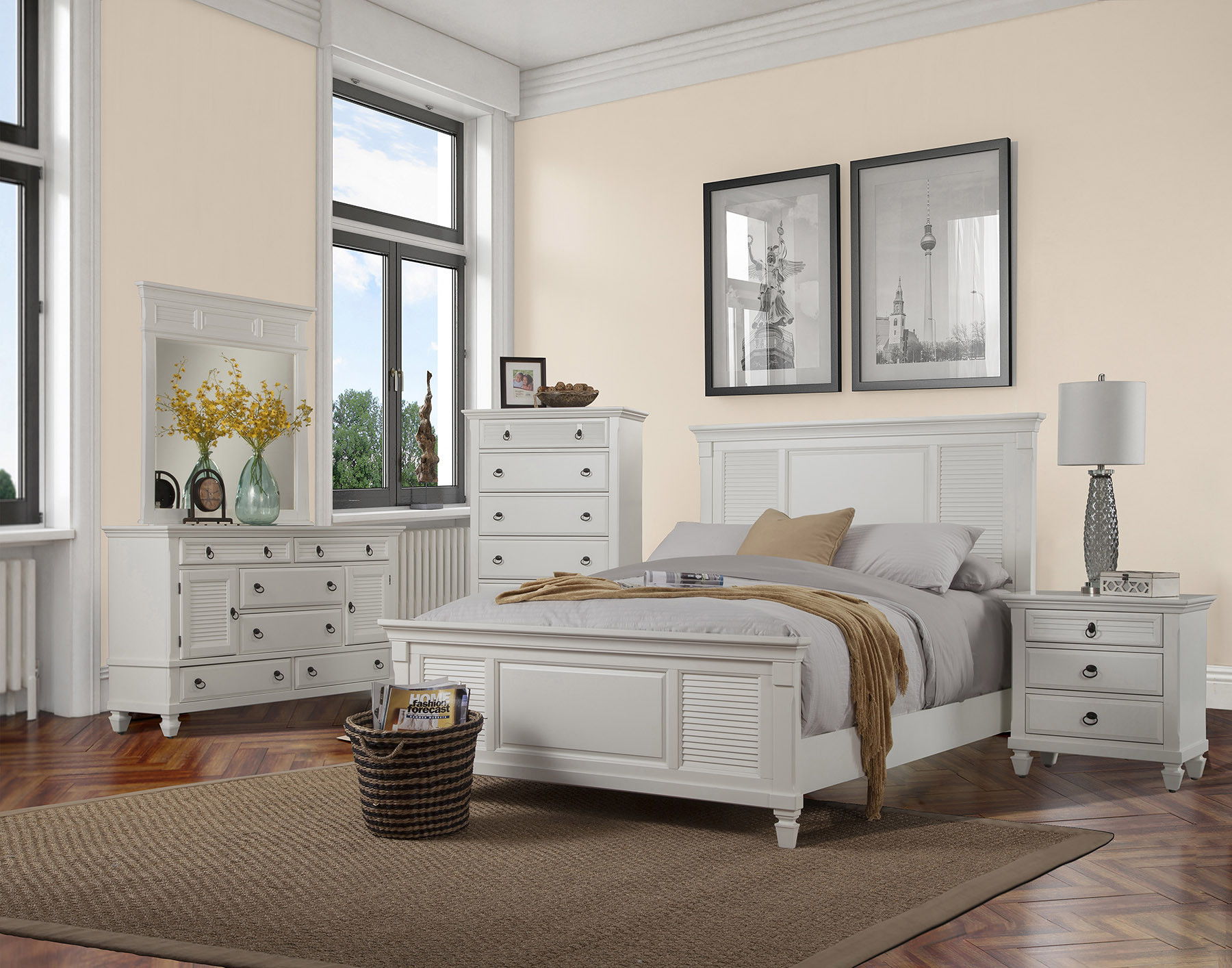 Solid Wood Five Drawer Chest - White