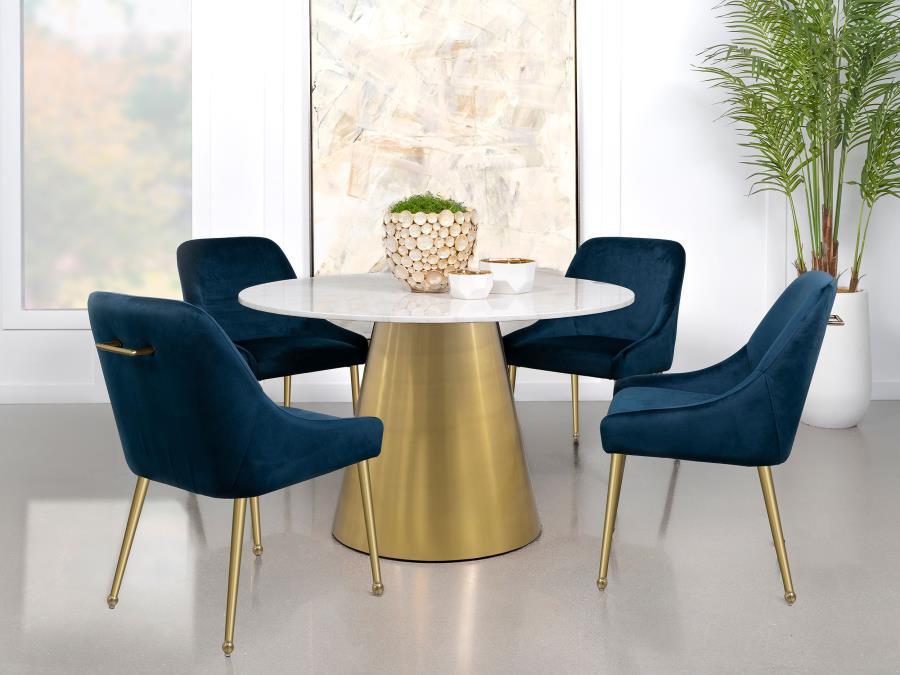 Ambrose - Round Marble Top Dining Table - Brushed Gold