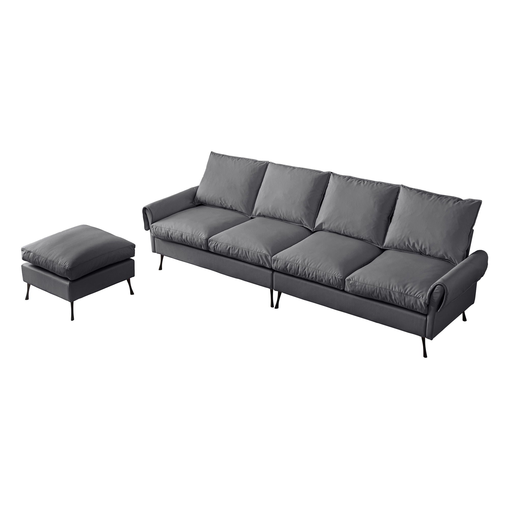 Modern Sectional Technical Leather L-Shaped Sofa Couch With Convertible Ottoman