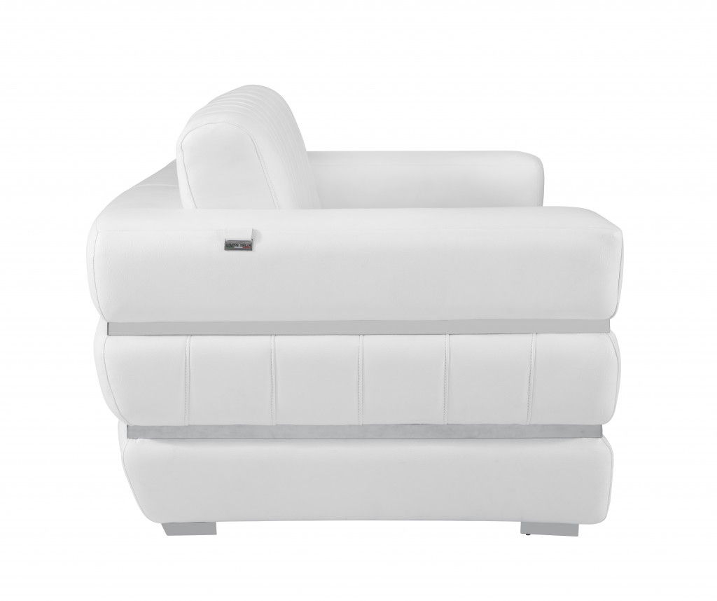 Italian Leather Loveseat - White / Silver