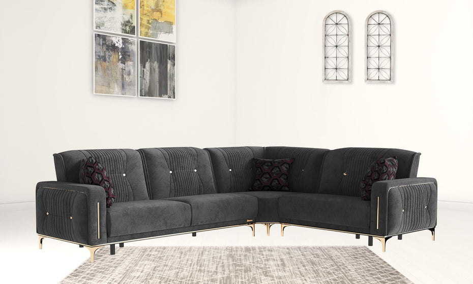 Microfiber Sleeper L Shaped Three Piece Sofa And Chaise Sectional - Gray