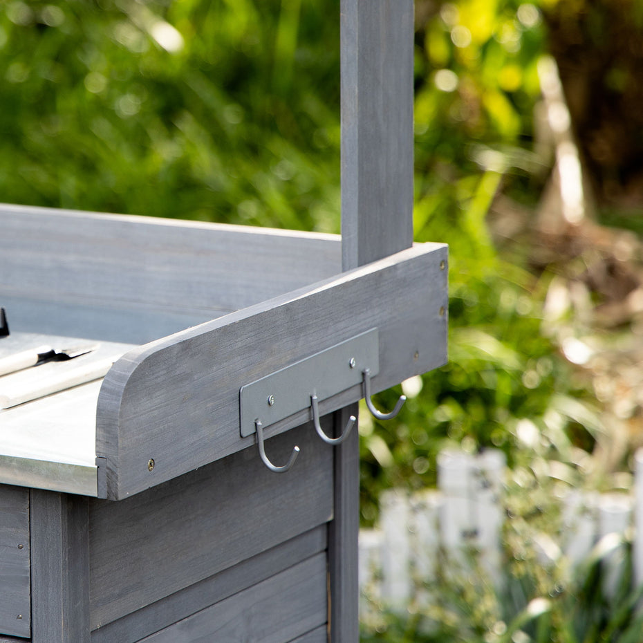 Outsunny - Outdoor Potting Bench Table, Garden Work Station With Storage Cabinet, Open Shelf And Steel Tabletop - Gray