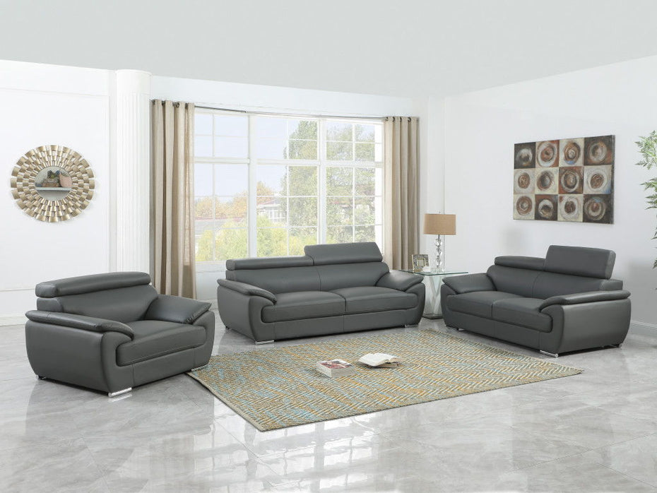 Three Piece Six Person Indoor Genuine Leather Seating Set - Gray