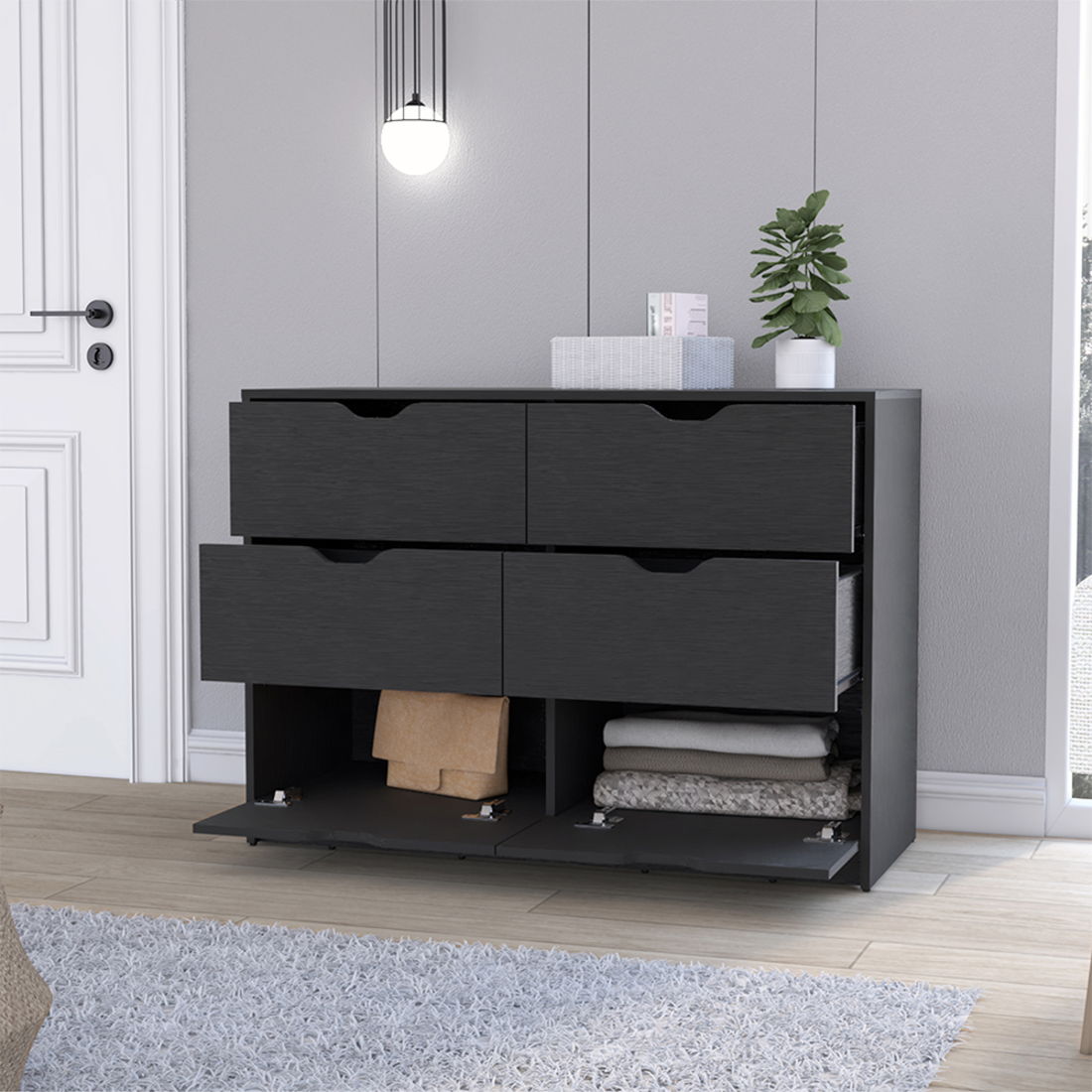 Four Drawer Dresser Wooden - Black