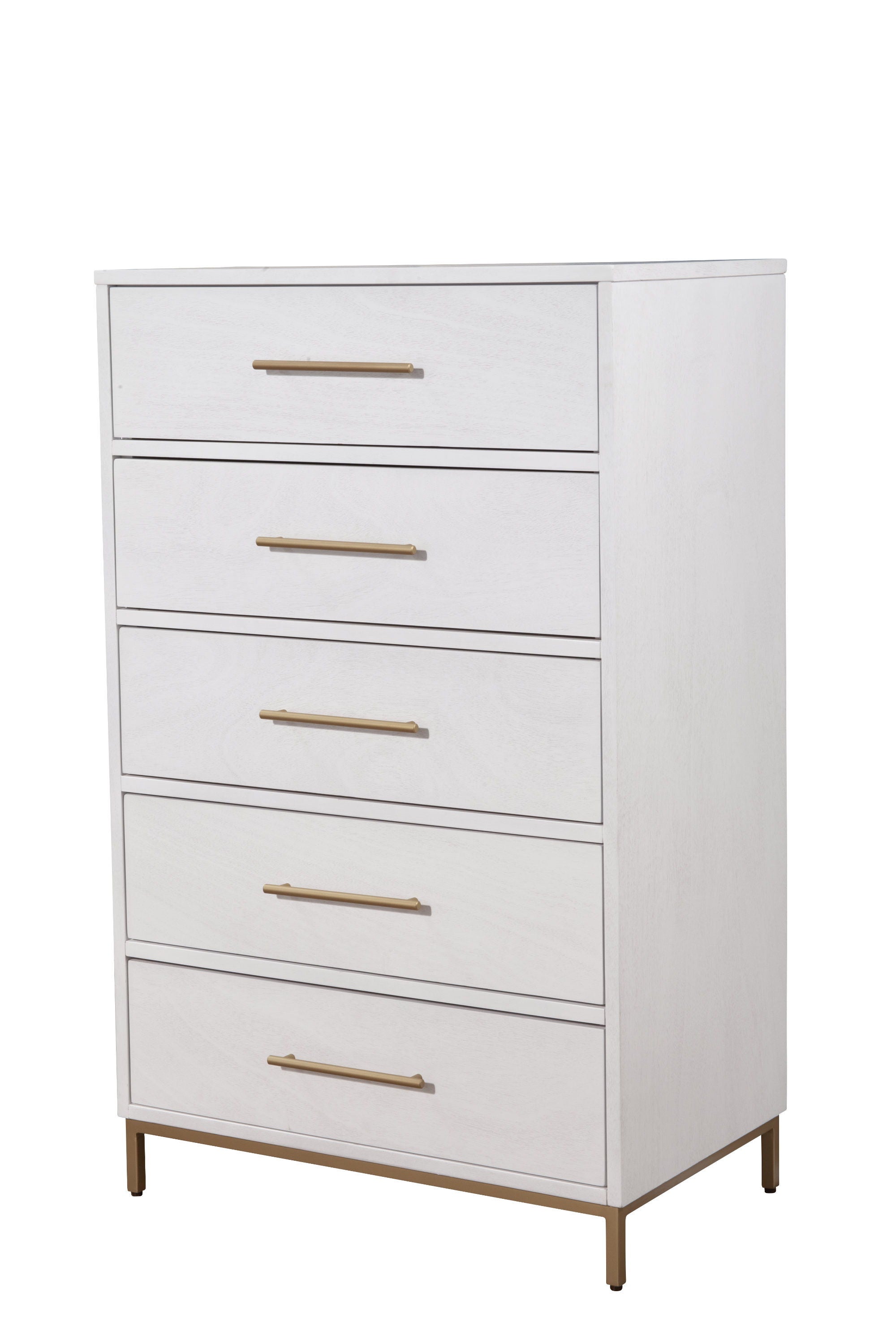 Solid Wood, Five Drawer Chest - White