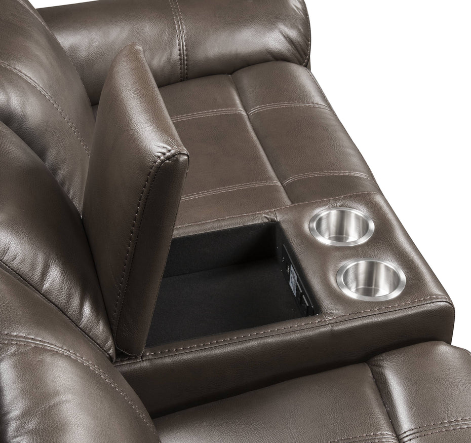 Lydia - Leather Aire Motion Loveseat With USB Console - Brown