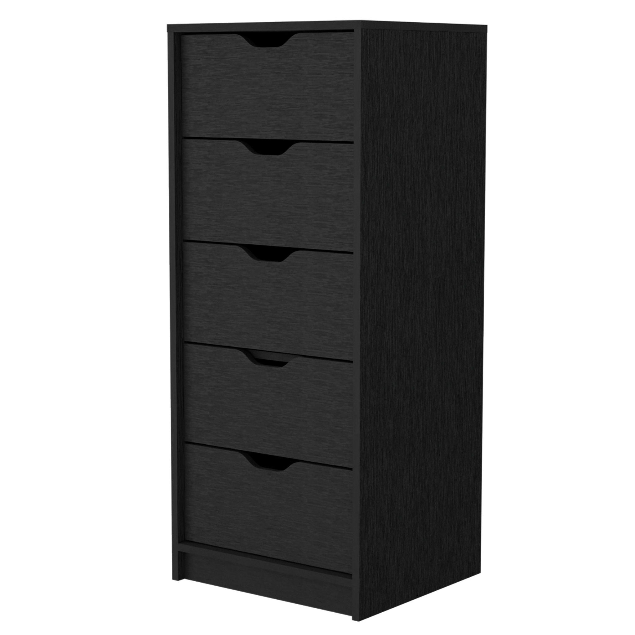 Manufactured Wood Five Drawer Narrow Dresser - Black