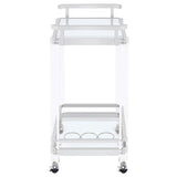 Jefferson - 2-Tier Glass Shelf Acrylic Bar Cart - Chrome by CoasterEssence | Bel Furniture