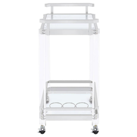 Jefferson - 2-Tier Glass Shelf Acrylic Bar Cart - Chrome by CoasterEssence | Bel Furniture