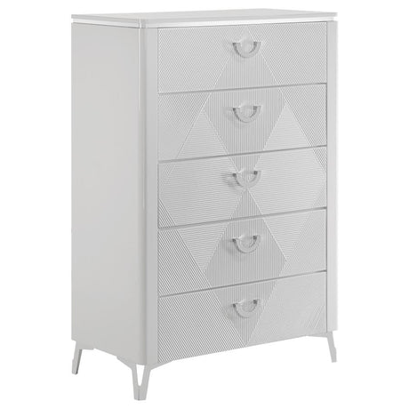 Cassia 5-Drawer Bedroom Chest Of Drawers White High Gloss