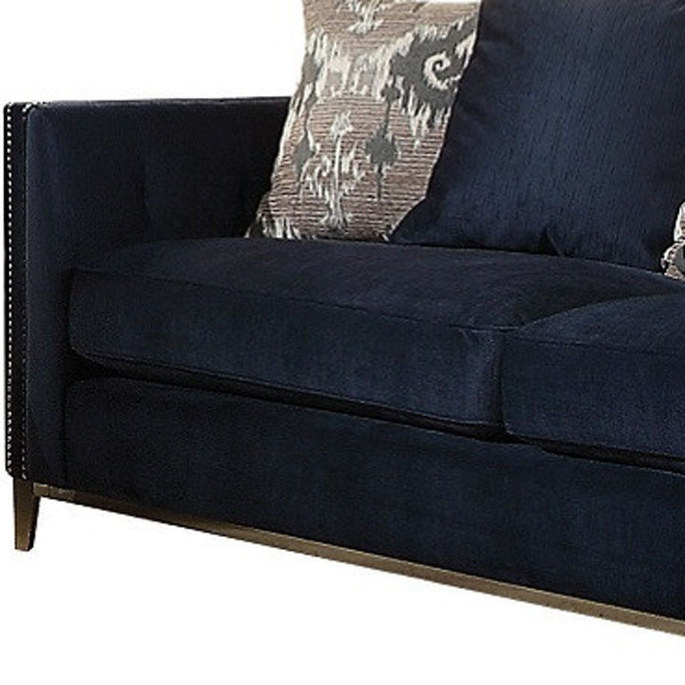 Velvet Sofa And Toss Pillows With Silver Legs - Blue