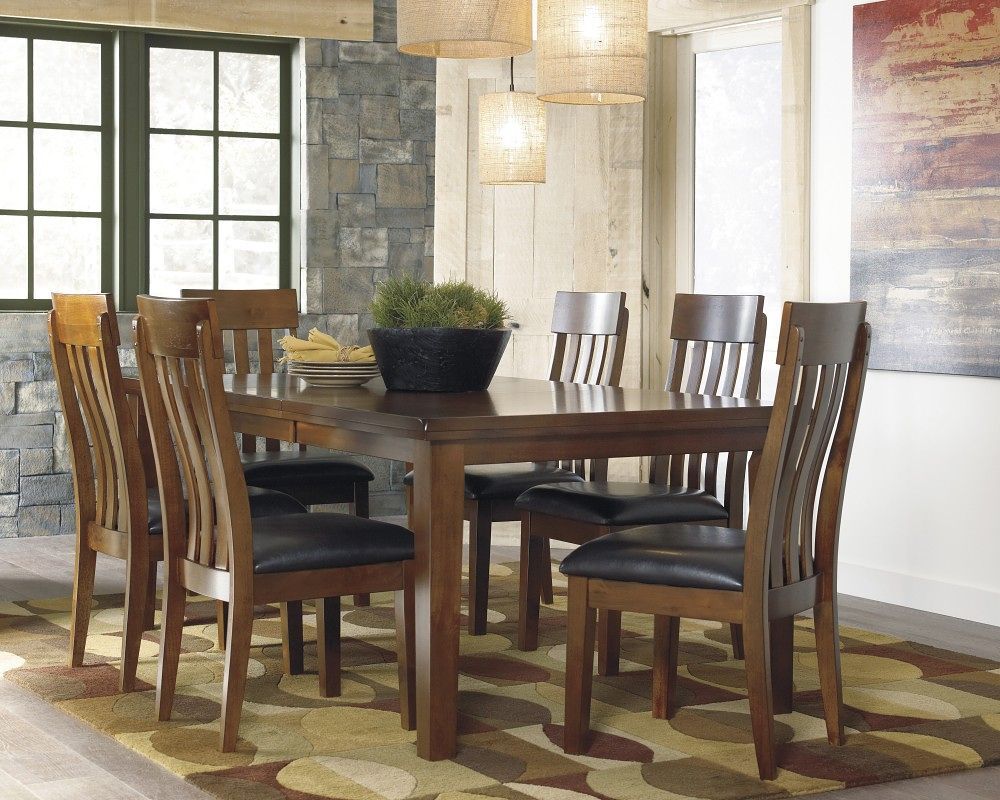 Ralene - Dining Room Set Light Brown 7 Pc. - Rectangular Dining Room Butterfly Extension Table, 6 Upholstered Side Chairs by Signature Design by Ashley® | Bel Furniture