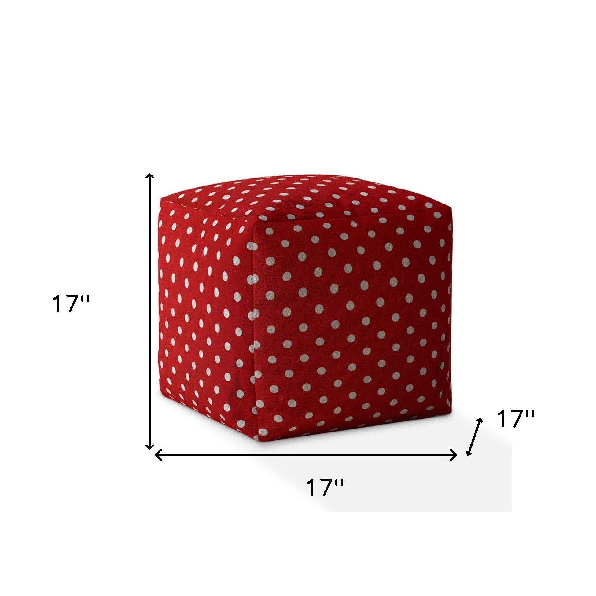 Cotton Polka Dots Pouf Cover - Red / White