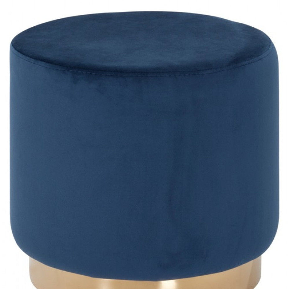 Velvet Footstool Ottoman - Blue / Gold