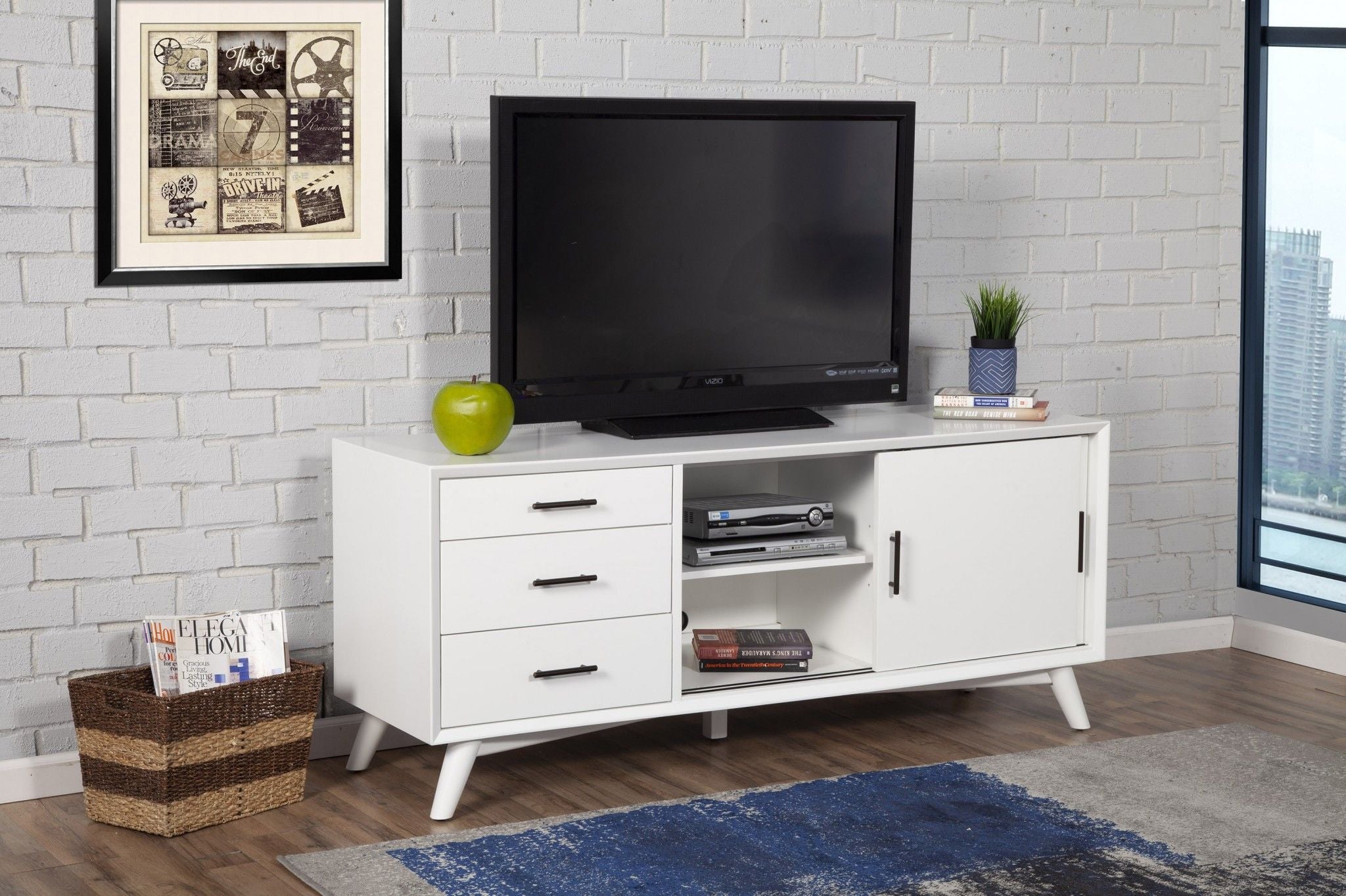 Mahogany Solids Okoume And Veneer Open Shelving TV Stand - White