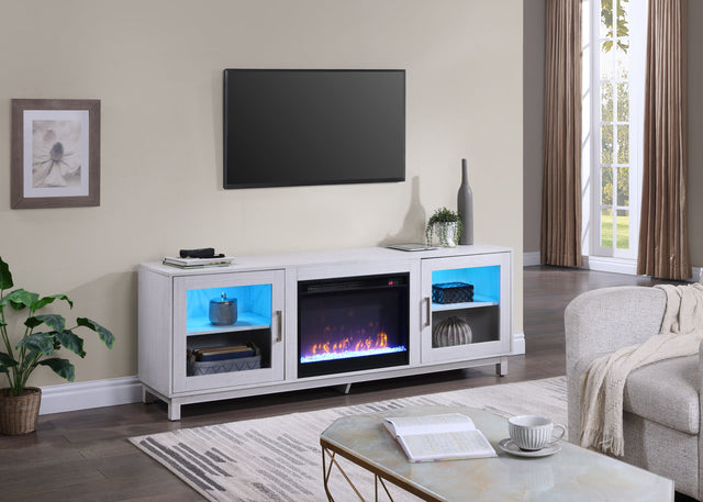 Summit - TV Stand Console With Fireplace - White Walnut Finish by Lilola Home | Bel Furniture