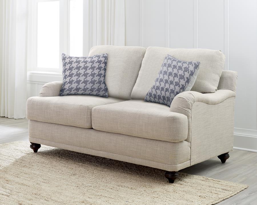Glenn - Upholstered English Arm Loveseat - Light Gray And Blue by CoasterElevations | Bel Furniture