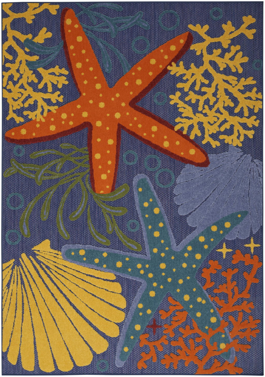 5' X 7' Starfish Power Loom Area Rug - Blue / Orange