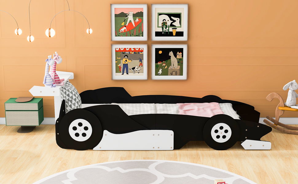 Twin Size Race Car-Shaped Platform Bed With Wheels