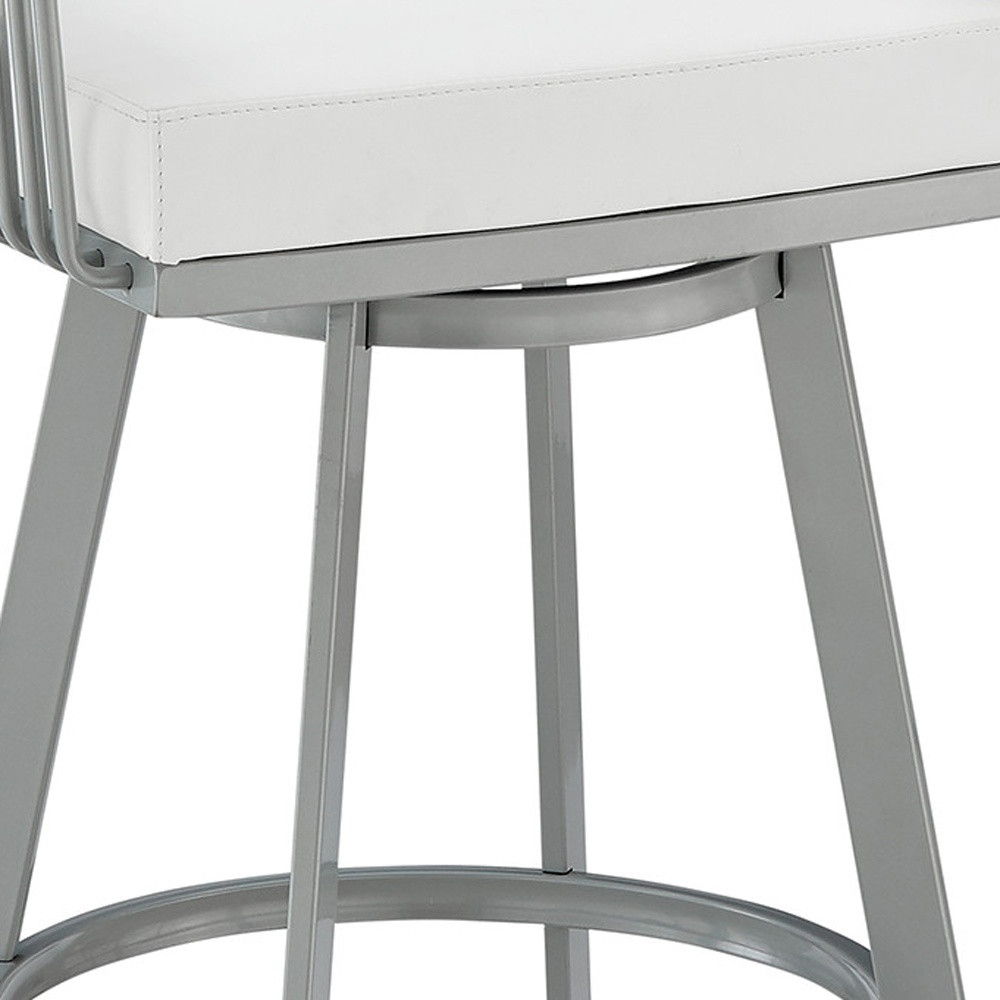 38" Swivel Backless Bar Height Bar Chair - White / Silver