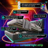 Upholstered Bed, 360 Surround LED Function, Remote Control, Hydraulic Storage Bed With USB, Type-C Charging (Without Mattress)