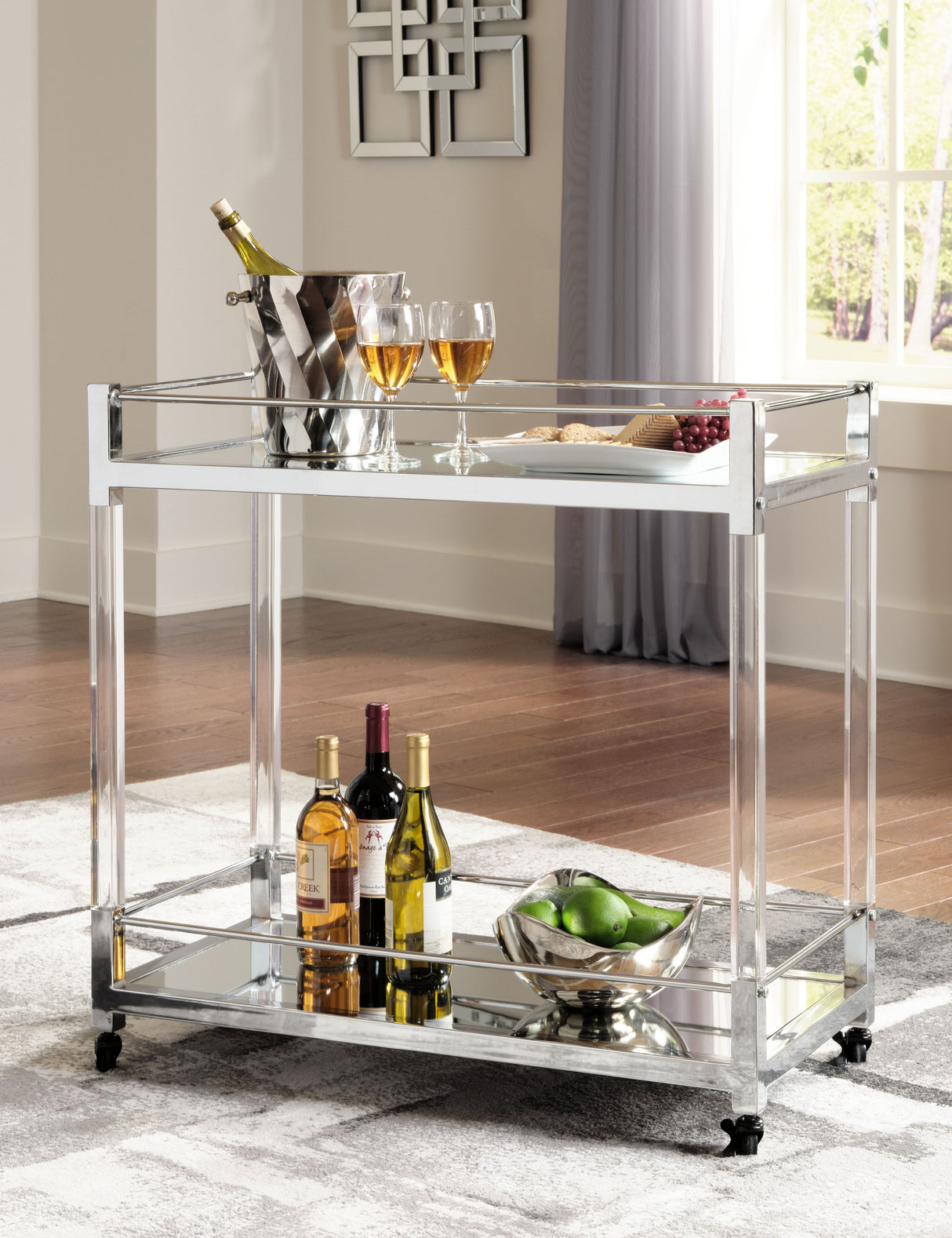 Chaseton - Clear / Silver Finish - Bar Cart by Signature Design by Ashley® | Bel Furniture