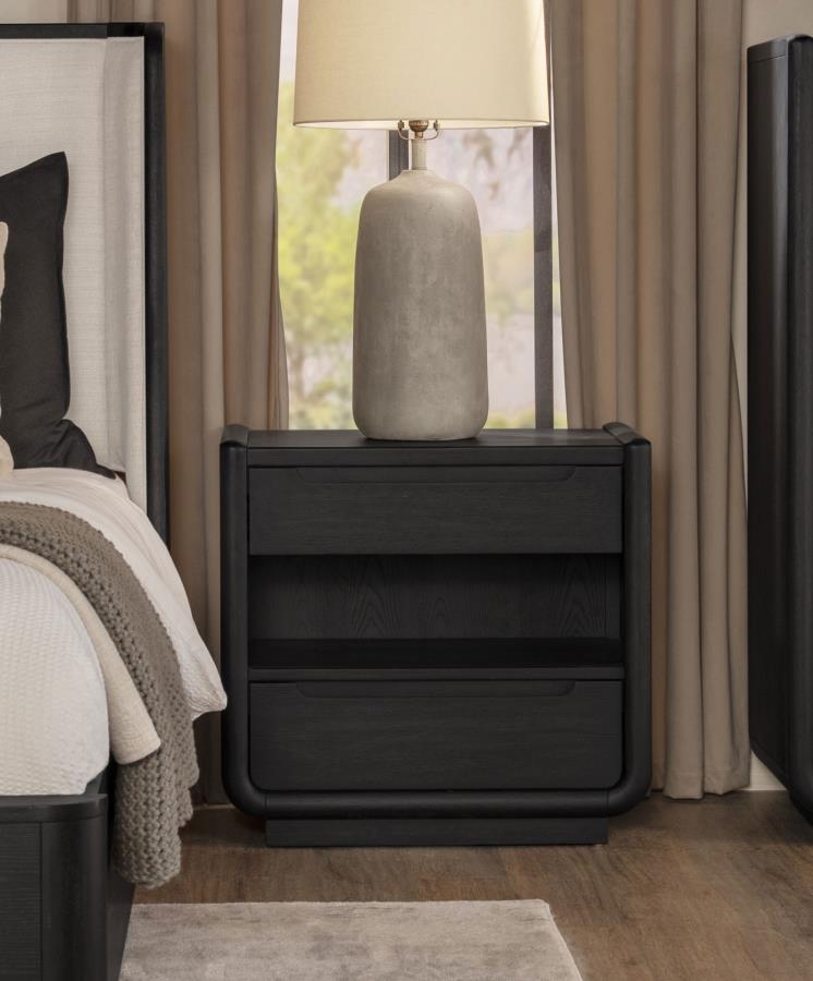 Leandro - 2-Drawer LED Nightstand With USB - Burnished Black