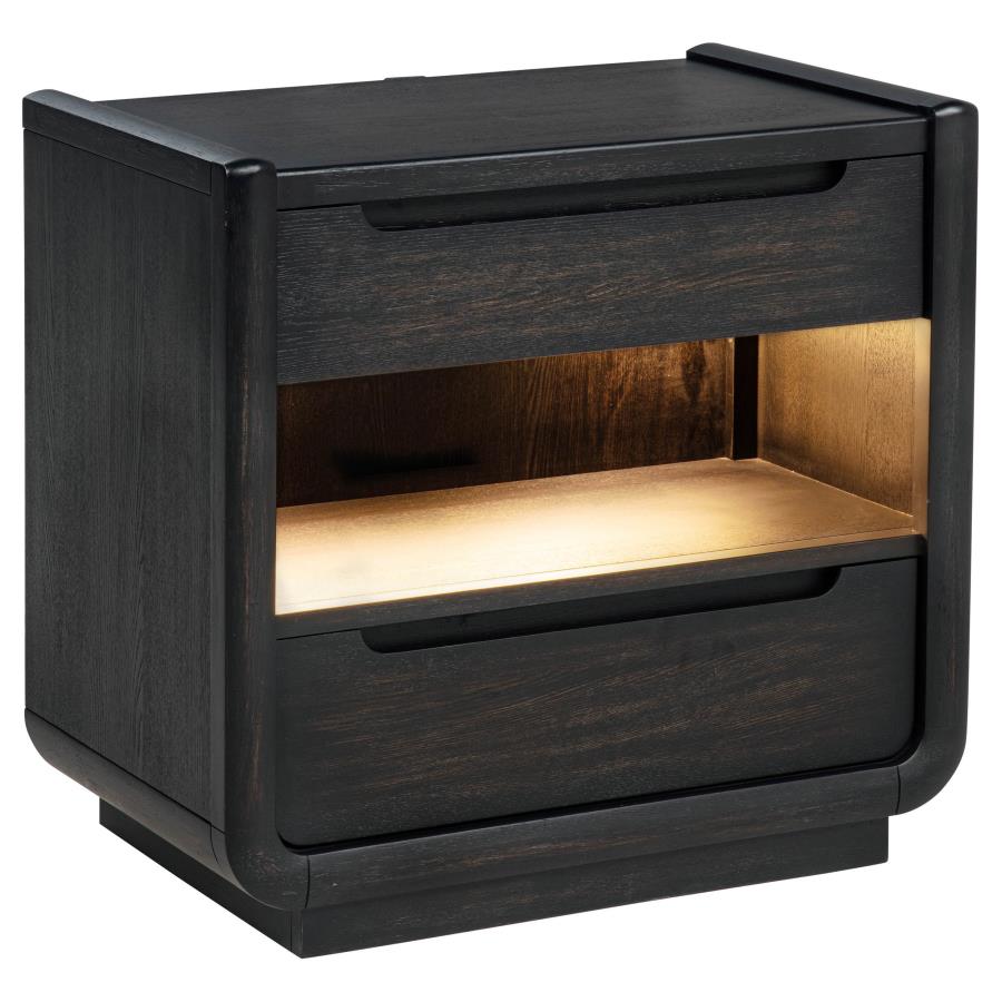 Leandro 2-Drawer LED Nightstand With USB Burnished Black