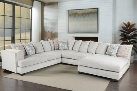 Sectional sofa in a living room with decor elements.