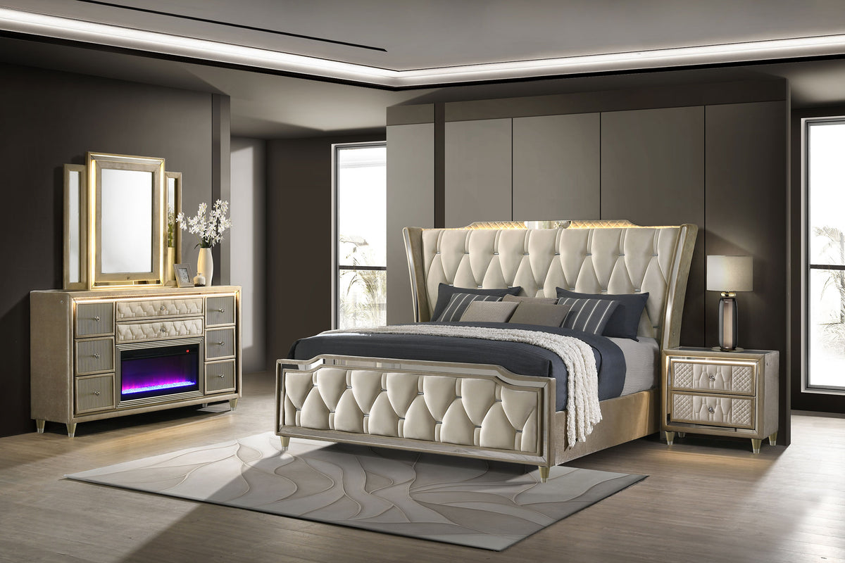 Lorient - Bedroom Set With LED Flame Box Dresser