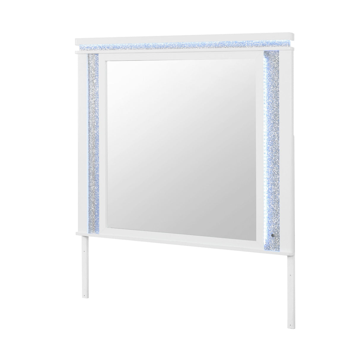 Adalid - Square Shaped Mirror With LED Lighting And Glittered Detailing - White
