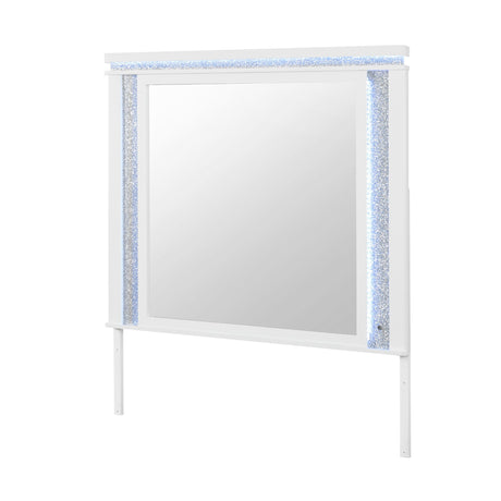 Adalid - Square Shaped Mirror With LED Lighting And Glittered Detailing - White